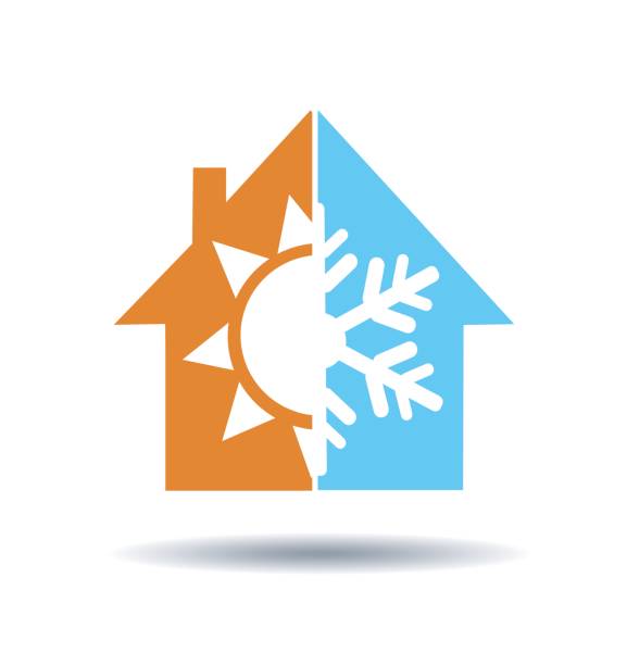 символ кондиционирования воздуха - теплый и холодный в домашних условиях - thermometer cold heat climate stock illustrations