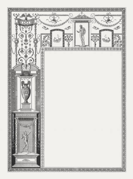 istock Decorative frame with Pompeian motifs, wood engraving, published in 1884 680486584
