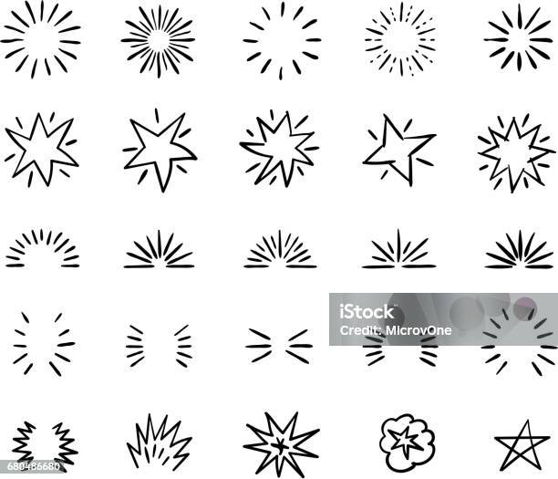 Elegant Ink Brush Circle Bursts And Whimsical Borders Hand Drawn Bursting Vector Decoration Stock Illustration - Download Image Now