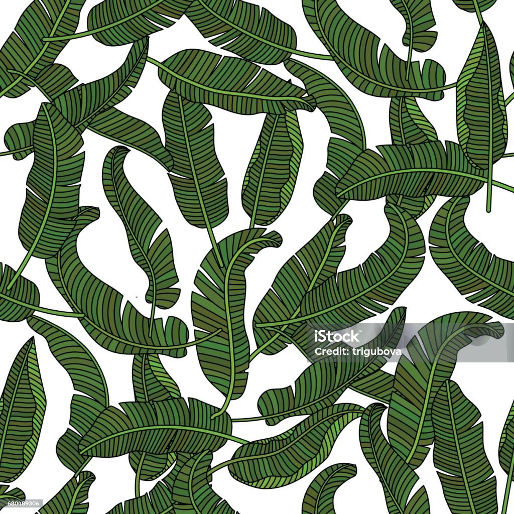 Vector seamless pattern with tropical banana leaves Vector seamless pattern with tropical banana leaves. Thin line outline design. Banana Tree stock vector