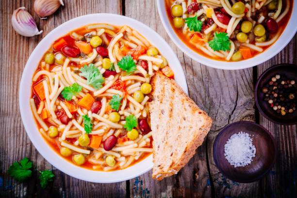 istock Minestrone soup with whole grain toasts 680493974