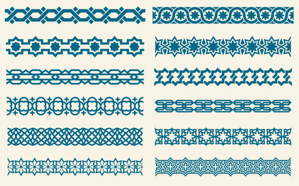 ilustrações de stock, clip art, desenhos animados e ícones de islamic ornaments link seamless vector decorative borders - arabic pattern