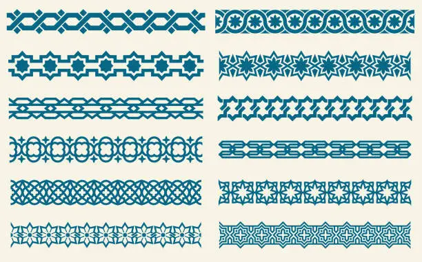 Vector illustration of Islamic ornaments link seamless vector decorative borders