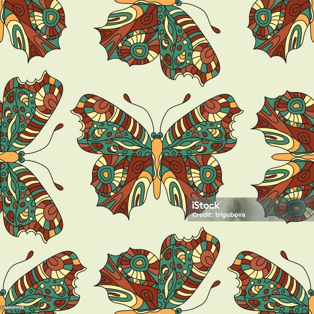 Seamless vector hand drawn pattern with fantasy butterflies in modern style Seamless vector hand drawn pattern with fantasy butterflies in modern style. Beautiful botany illustration. Abstract stock vector