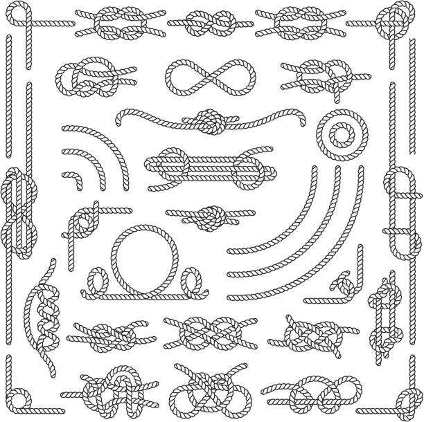 Nautical rope knots vector decorative vintage elements Nautical rope knots vector decorative vintage elements. Set of rope knots, illustration of vintage rope marine rope stock illustrations