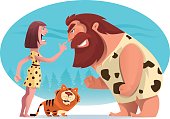 vector illustration of caveman and cavewoman arguing