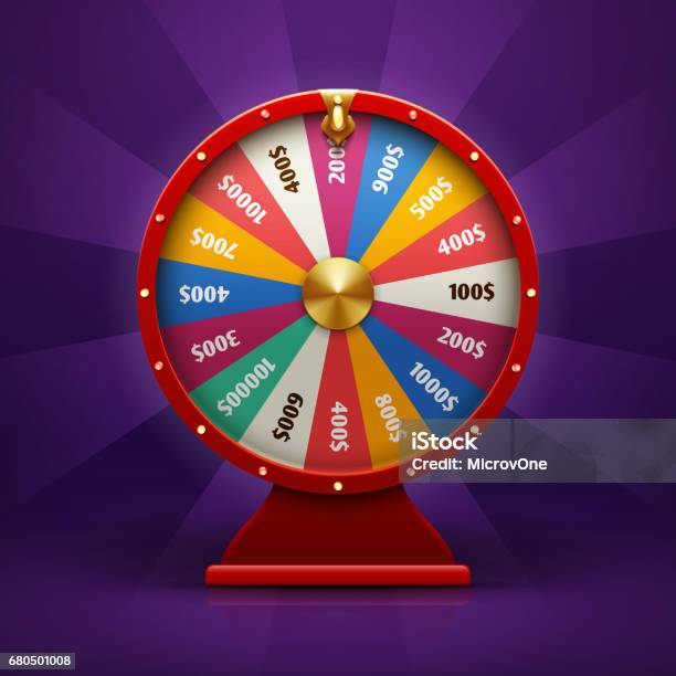 Realistic 3d Spinning Fortune Wheel Lucky Roulette Vector Illustration Stock Illustration - Download Image Now