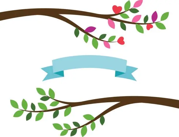 Vector illustration of Cartoon tree branches and blue ribbon