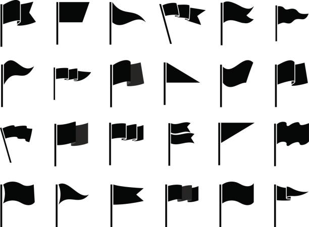 ilustrações de stock, clip art, desenhos animados e ícones de black flags icons for infographic - star shape