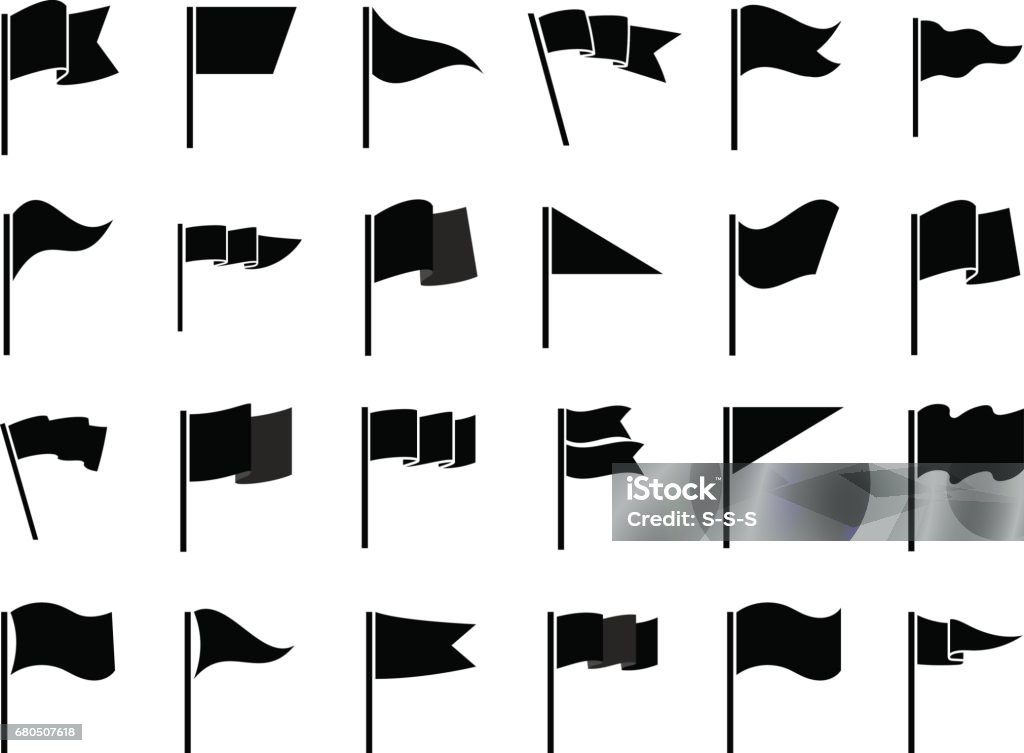 Black flags icons for infographic Black flags icons and pennants signs isolated on white background for infographic. Vector illustration Flag stock vector