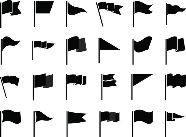 Black flags icons for infographic Black flags icons and pennants signs isolated on white background for infographic. Vector illustration pennant stock illustrations