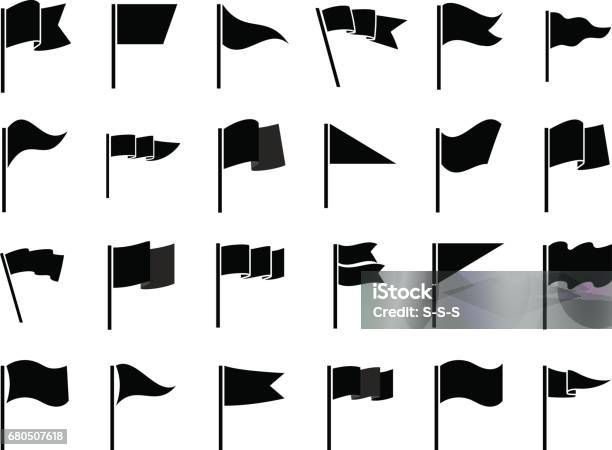 Black Flags Icons For Infographic Stock Illustration - Download Image Now - Flag, Icon Symbol, Pennant