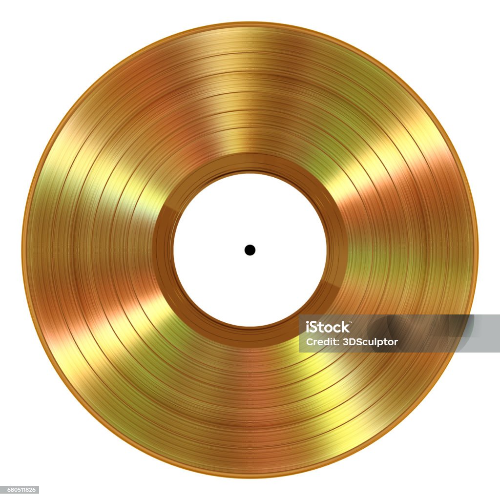 Realistico disco in vinile oro su sfondo bianco - Foto stock royalty-free di Disco - Audio analogico