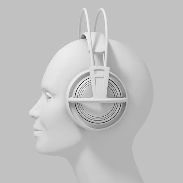 istock Woman Head With Headphones On White Background 680512278