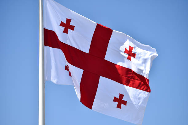 istock Georgia national flag blown by the wind 680512438