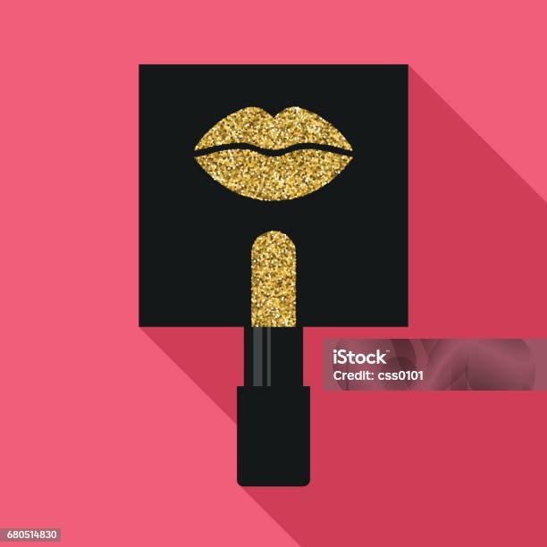 A Glamour Brilliant Gold Glitter Lipstick And Lips Whacko Style Elegant  Decoration Of Gold Round Sequins Stock Illustration - Download Image Now -  iStock