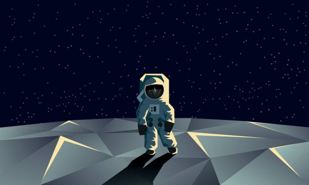 Astronaut on the polygonal moon surface. Flat geometric space illustration. Astronaut on the polygonal moon surface. Flat geometric space illustration. moon surface illustrations stock illustrations