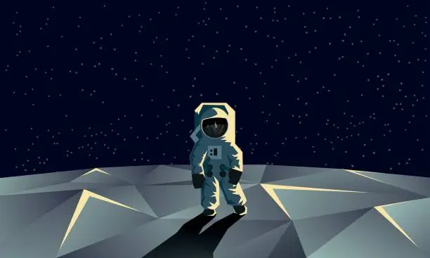 Vector illustration of Astronaut on the polygonal moon surface. Flat geometric space illustration.
