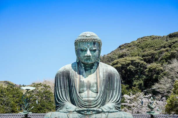 le grand bouddha, daibutsu, kamakura, japon - kamakura japan tourist people photos et images de collection