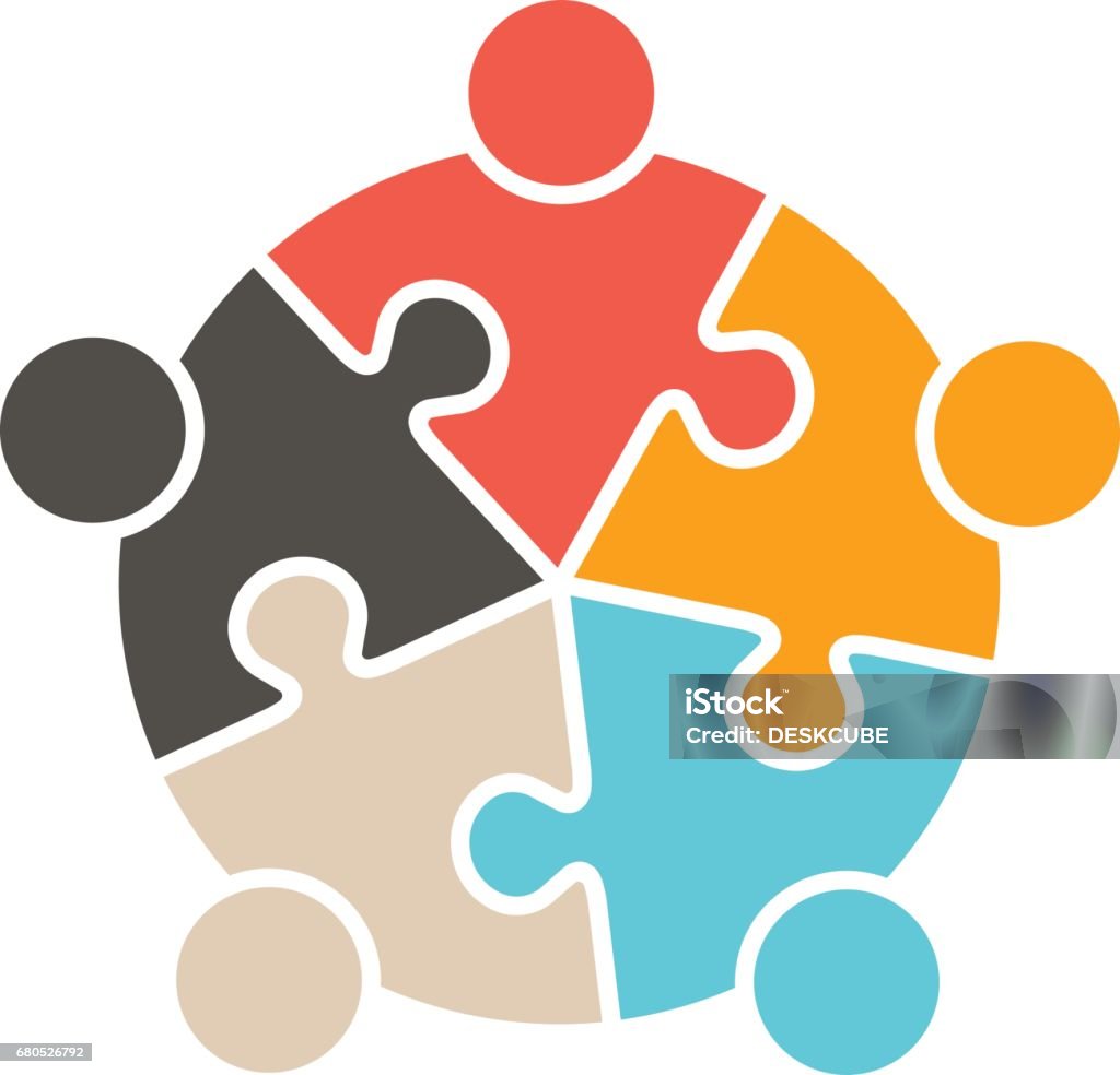 Teamwork People five puzzle pieces. Vector graphic design Puzzle stock vector