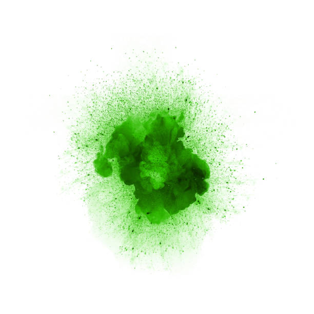 istock Abstract fire explosion, green color with sparks isolated on white background 680527028