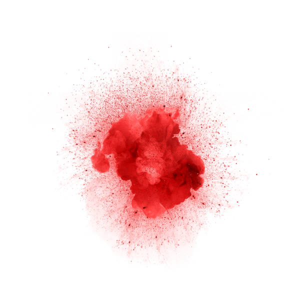 istock Abstract fire explosion, red color with sparks isolated on white background 680527106
