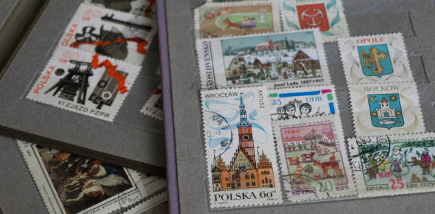 istock Old phylatelic albums with postmarks from different countries 680529998