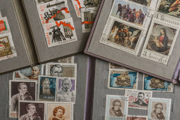 istock Old phylatelic albums with postmarks from different countries 680530058