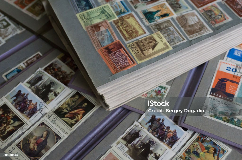 Old Phylatelic Albums With Postmarks From Different Countries Stock Photo -  Download Image Now - iStock