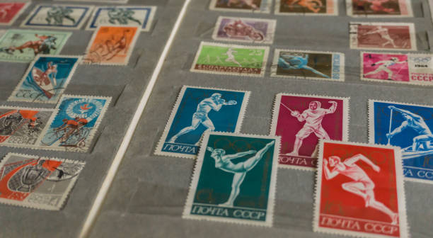 istock Old phylatelic albums with postmarks from different countries 680531144