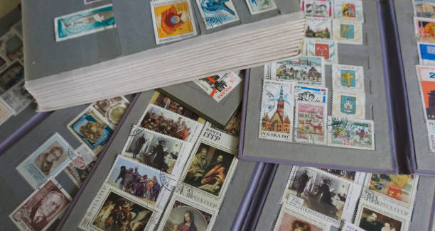 istock Old phylatelic albums with postmarks from different countries 680533960