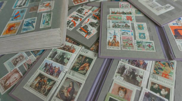 istock Old phylatelic albums with postmarks from different countries 680536072