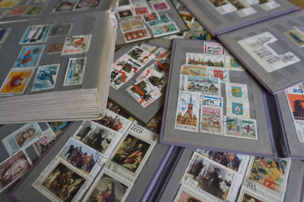 istock Old phylatelic albums with postmarks from different countries 680541286
