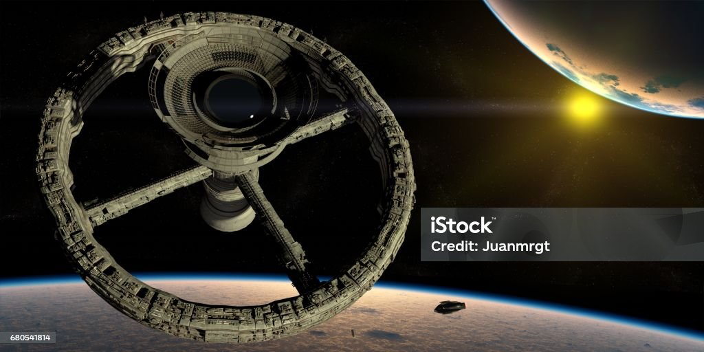 space station Orbiting space station Horizontal Stock Photo