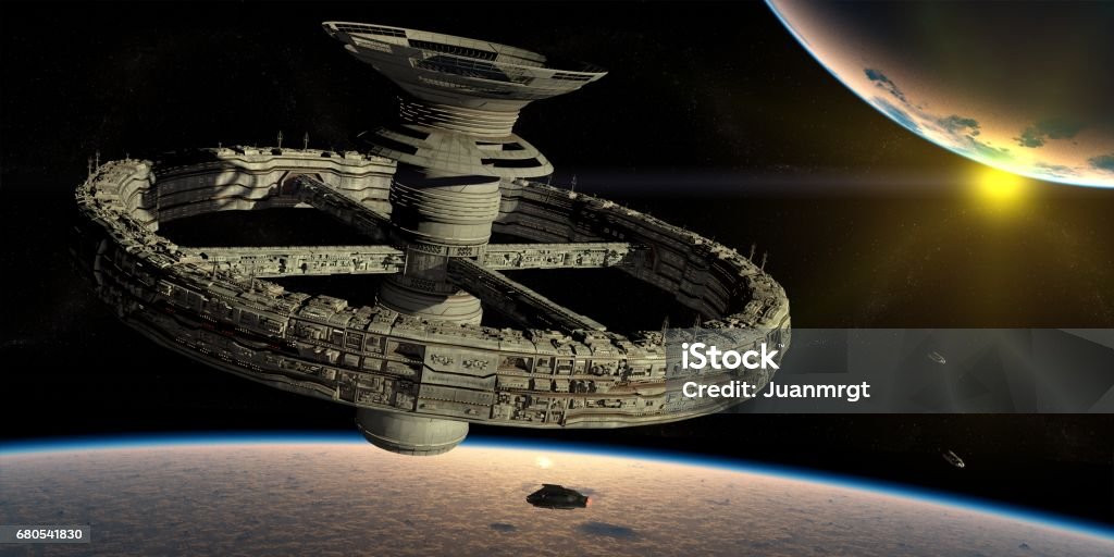 Space station Orbiting space station Horizontal Stock Photo