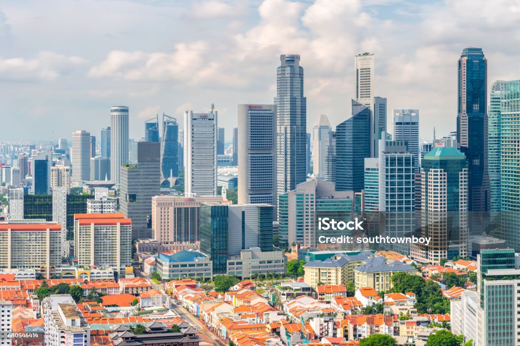 Top views skyline business building and financial district  in sunshine day at Singapore City, Singapore City Stock Photo