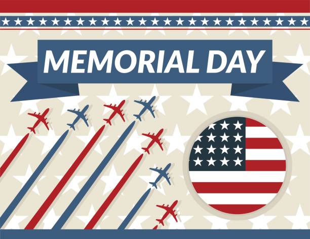 Memorial Day Memorial Day greeting card with airplanes and flag. Vector illustration memorial day weekend stock illustrations