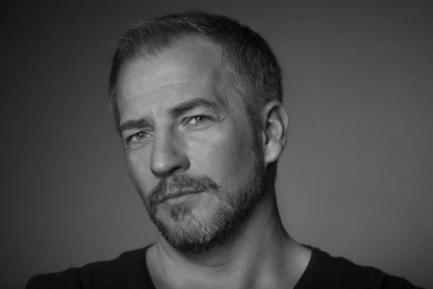 istock Black and white portrait of a beard man 680596392