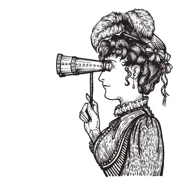 Vector illustration of Vintage woman with binocular