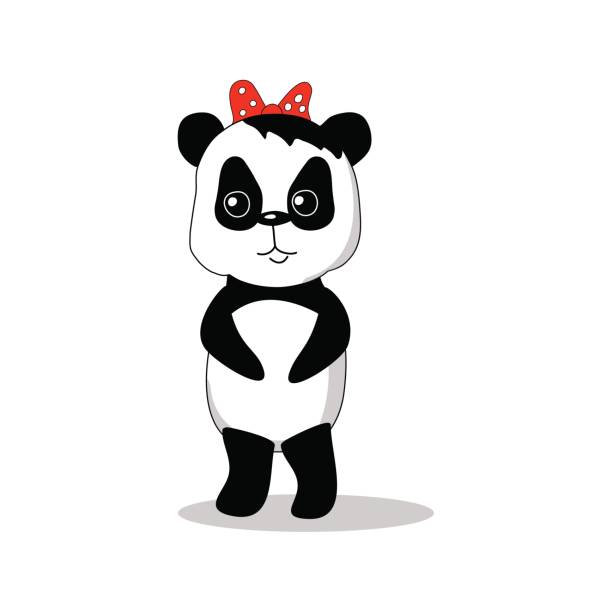 illustrations, cliparts, dessins animés et icônes de illustration vectorielle de panda fille, personnage dessinés à la main isolés - young animal baby panda red