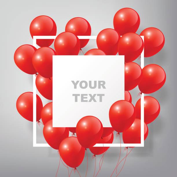 illustrazioni stock, clip art, cartoni animati e icone di tendenza di flying realistic colorful balloons, cornice bianca quadrata, celebra il concetto - white background concepts transparent red