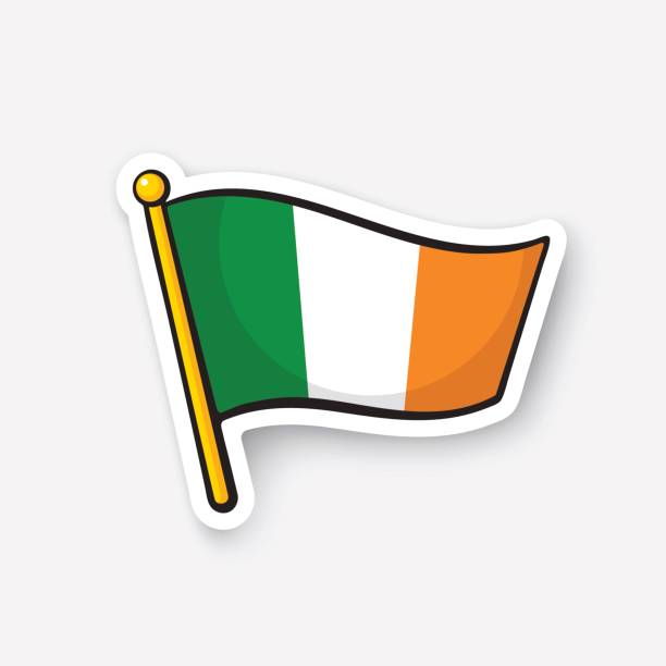 illustrazioni stock, clip art, cartoni animati e icone di tendenza di bandiera adesiva dell'irlanda su flagstaff - irish flag