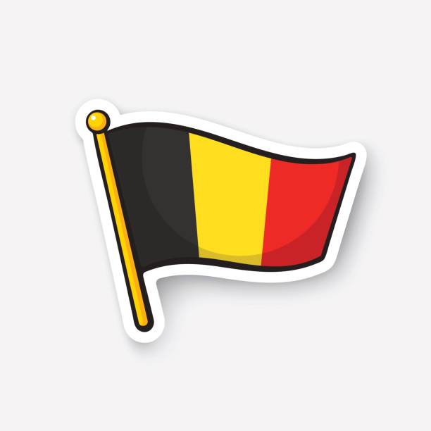 illustrazioni stock, clip art, cartoni animati e icone di tendenza di bandiera adesiva del belgio su flagstaff - bandiera del belgio