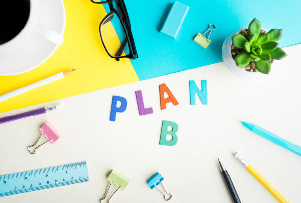 istock PLAN B word on desk office background with supplies. 680650862