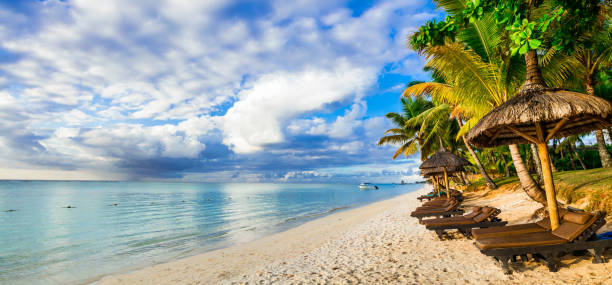 istock Golden beach before the sunset. Mauritius island 680652934