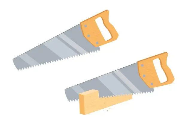 Vector illustration of Sawing wooden plank saw