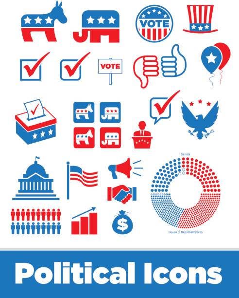 illustrazioni stock, clip art, cartoni animati e icone di tendenza di icone politiche degli stati uniti d'america - election voting symbol politics