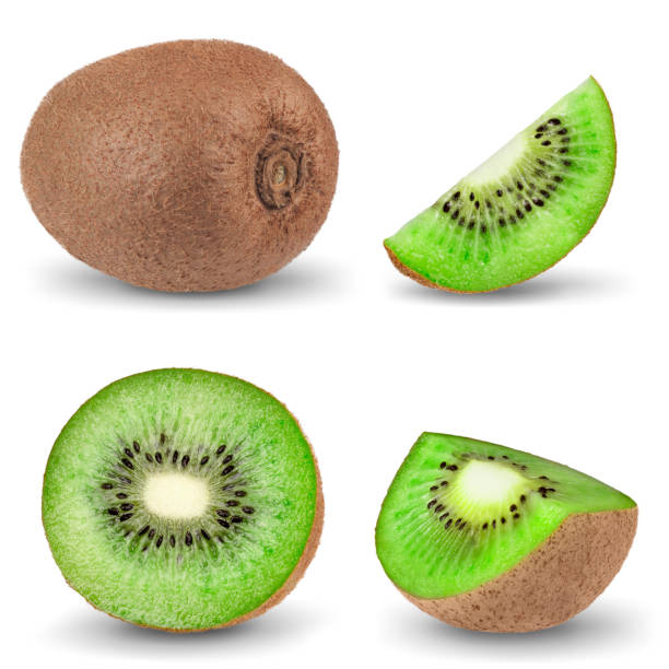 istock Ripe whole kiwi fruit and half kiwi fruit isolated on white background 680661666