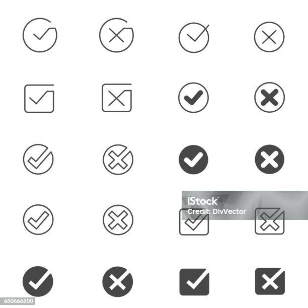 Tick Mark Icon Set Stock Illustration - Download Image Now - Icon Symbol, Check Mark, Examining