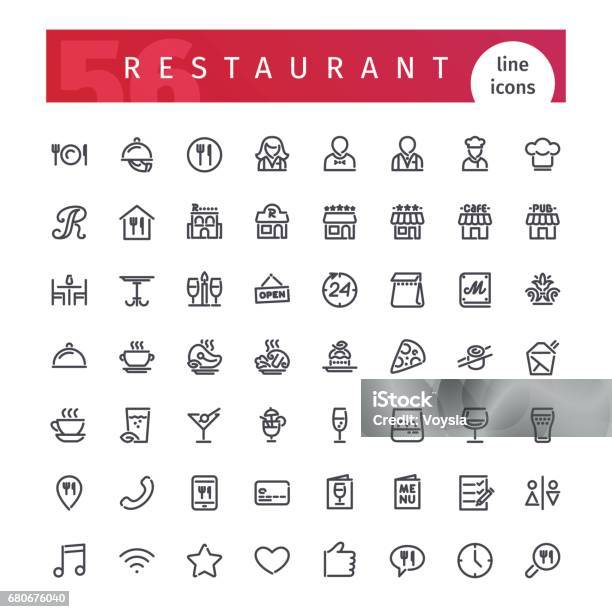 Restaurant Line Icons Set Stock Illustration - Download Image Now - Icon Symbol, Restaurant, Bar - Drink Establishment